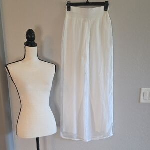 M Made In Italy White Wide-Leg Slip Pants In Soft T-shirt Material Size Med NWT